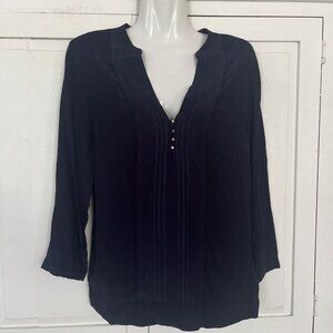 MASSIMO DUTTI M Blouse Top Navy Blue 3/4 Sleeves